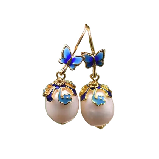 Genuine Freshwater Baroque Pearl Blue Butterfly Earrings (Limited Edition)