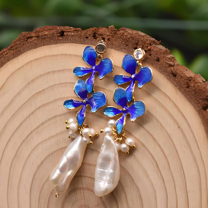 Genuine Freshwater Baroque Pearl Blue Hyacinth Earrings(Limited Edition)