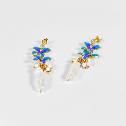 Genuine Freshwater Baroque Pearl Blue Hyacinth Earrings(Limited Edition)