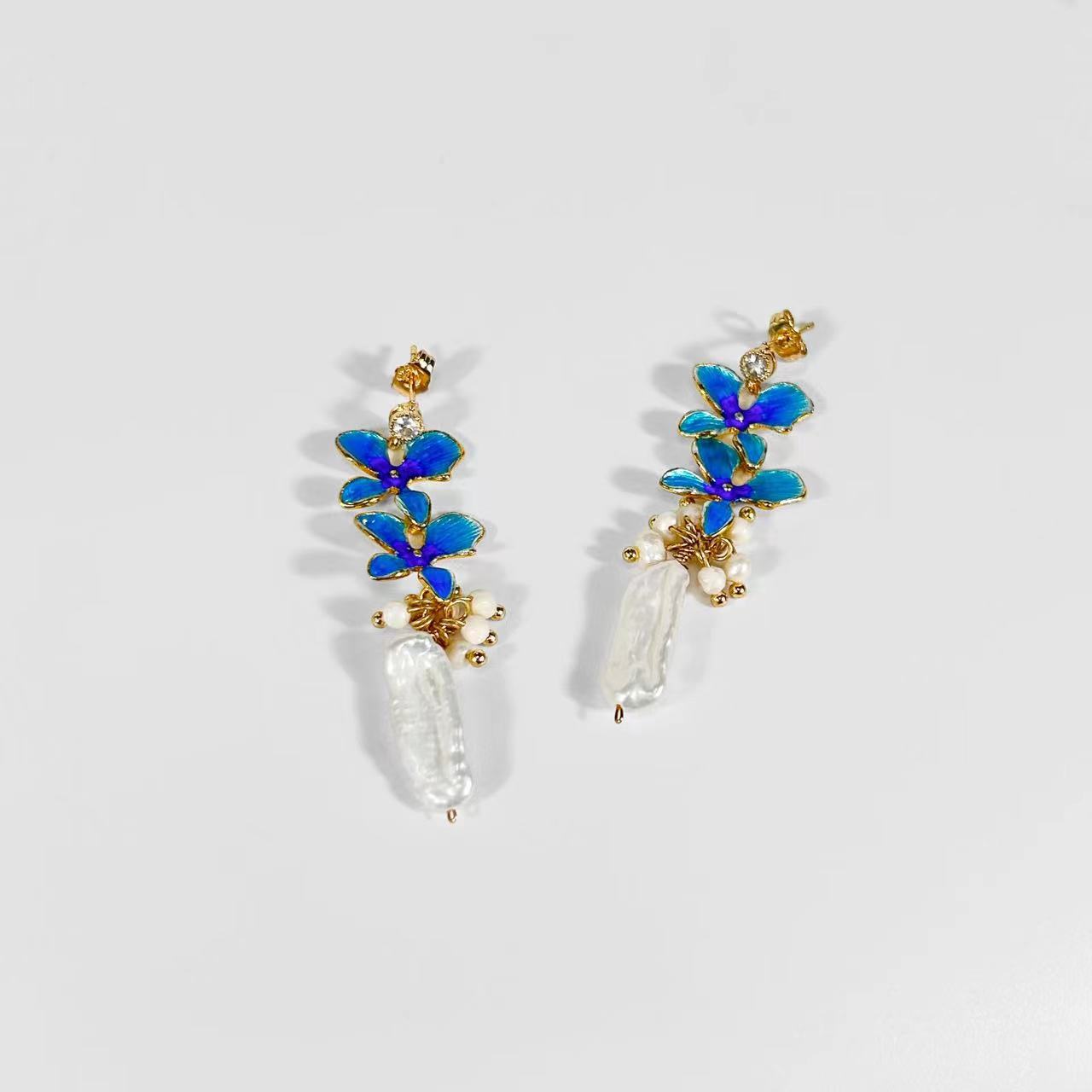 Genuine Freshwater Baroque Pearl Blue Hyacinth Earrings(Limited Edition)