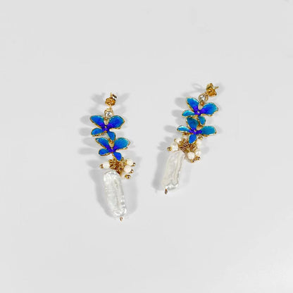 Genuine Freshwater Baroque Pearl Blue Hyacinth Earrings(Limited Edition)