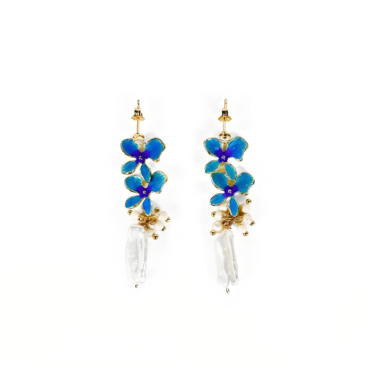 Genuine Freshwater Baroque Pearl Blue Hyacinth Earrings(Limited Edition)