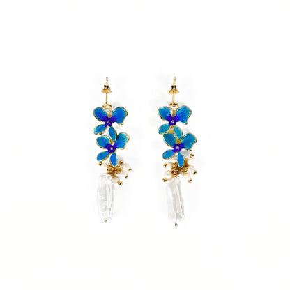 Genuine Freshwater Baroque Pearl Blue Hyacinth Earrings(Limited Edition)
