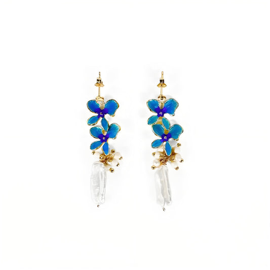 Genuine Freshwater Baroque Pearl Blue Hyacinth Earrings(Limited Edition)