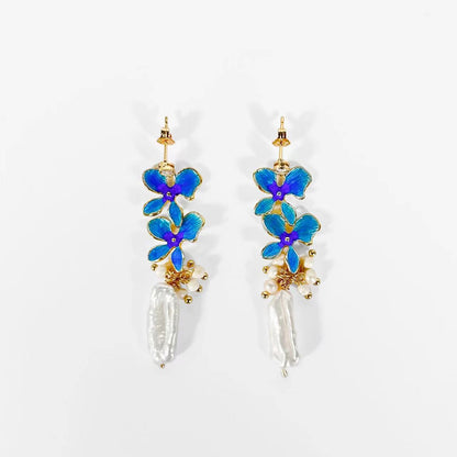 Genuine Freshwater Baroque Pearl Blue Hyacinth Earrings(Limited Edition)