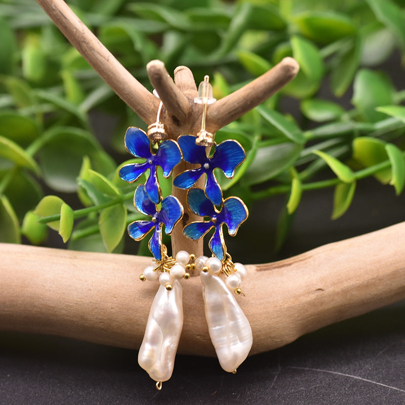 Genuine Freshwater Baroque Pearl Blue Hyacinth Earrings(Limited Edition)