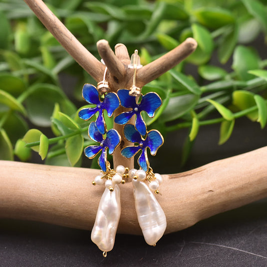 Genuine Freshwater Baroque Pearl Blue Hyacinth Earrings(Limited Edition)