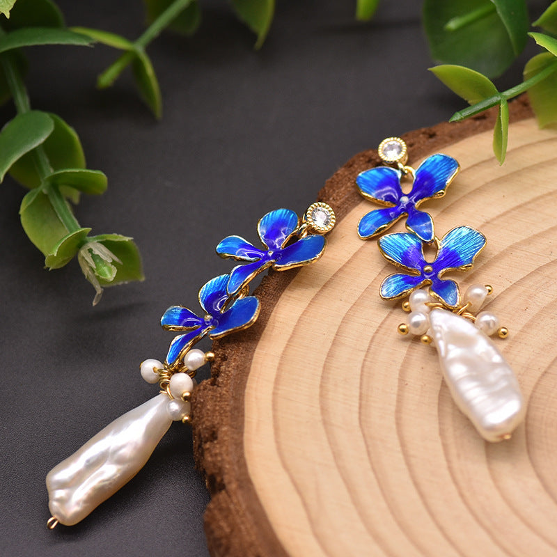 Genuine Freshwater Baroque Pearl Blue Hyacinth Earrings(Limited Edition)