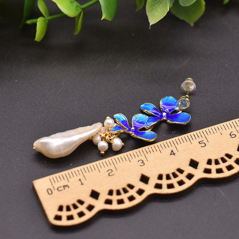 Genuine Freshwater Baroque Pearl Blue Hyacinth Earrings(Limited Edition)