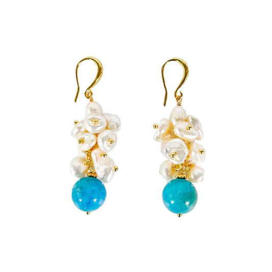 Genuine Freshwater Baroque Pearl Blue Tears Earrings