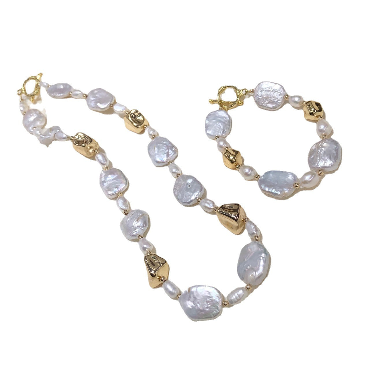 Genuine Freshwater Baroque Pearl Gilded Set - Main Product View - Elegant Pearl Jewelry by Kikyo Pearl London