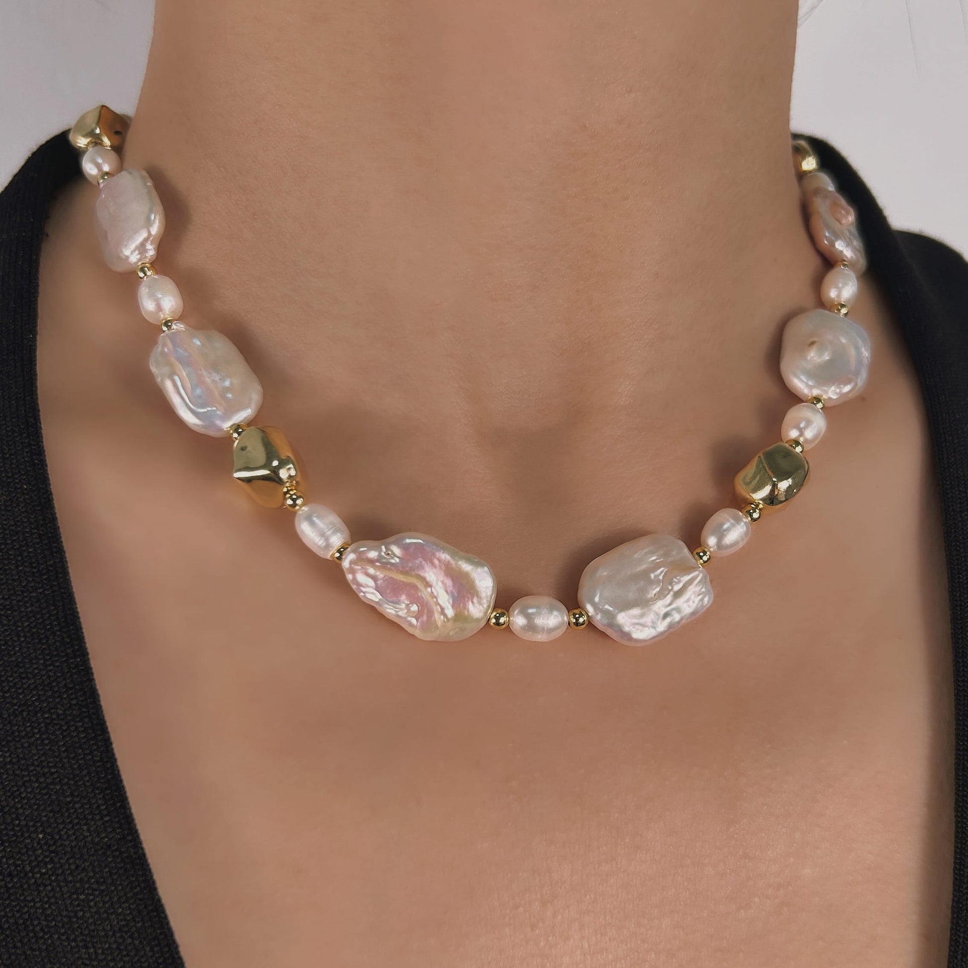 Genuine Freshwater Baroque Pearl Gilded Set - Close-up Detail - Elegant Pearl Jewelry by Kikyo Pearl London