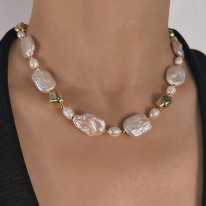 Genuine Freshwater Baroque Pearl Gilded Set - Close-up Detail - Elegant Pearl Jewelry by Kikyo Pearl London