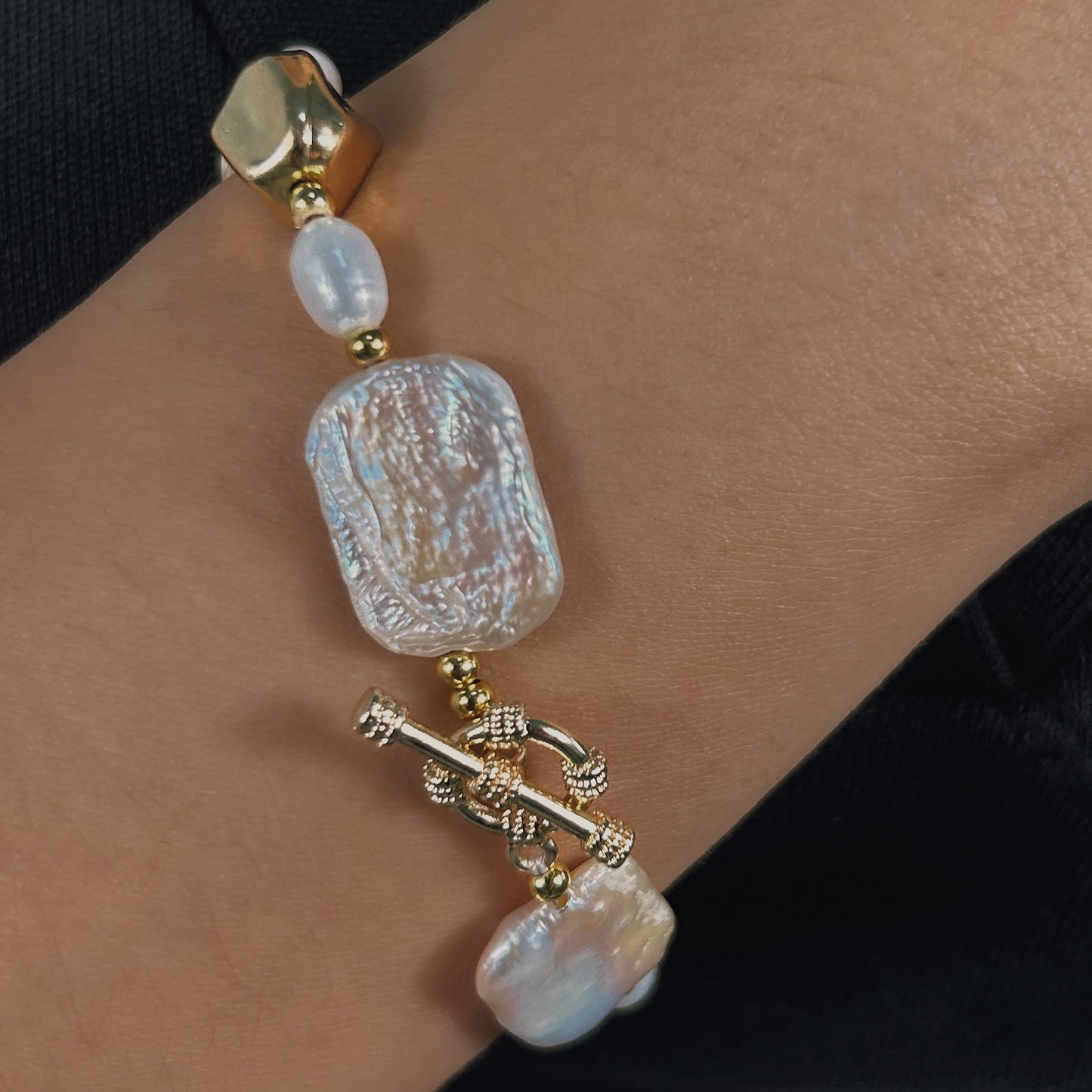 Genuine Freshwater Baroque Pearl Gilded Set - Lifestyle/Scale View - Elegant Pearl Jewelry by Kikyo Pearl London