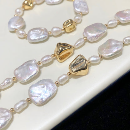 Genuine Freshwater Baroque Pearl Gilded Set - Detail View 5 - Elegant Pearl Jewelry by Kikyo Pearl London