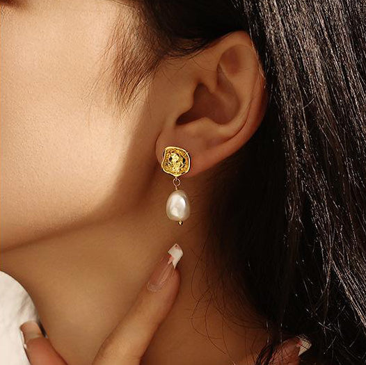 Genuine Freshwater Baroque Pearl Gold Flap Earrings