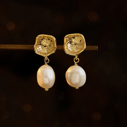 Genuine Freshwater Baroque Pearl Gold Flap Earrings