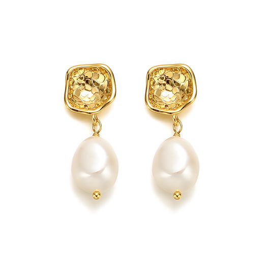 Genuine Freshwater Baroque Pearl Gold Flap Earrings