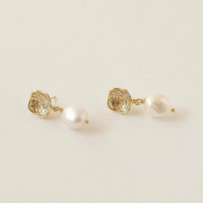 Genuine Freshwater Baroque Pearl Gold Flap Earrings