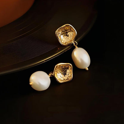 Genuine Freshwater Baroque Pearl Gold Flap Earrings