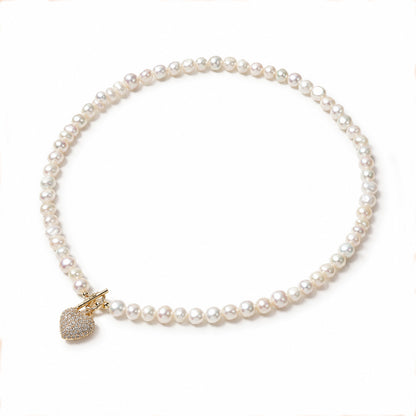 Genuine Freshwater Baroque Pearl Golden Heart Necklace