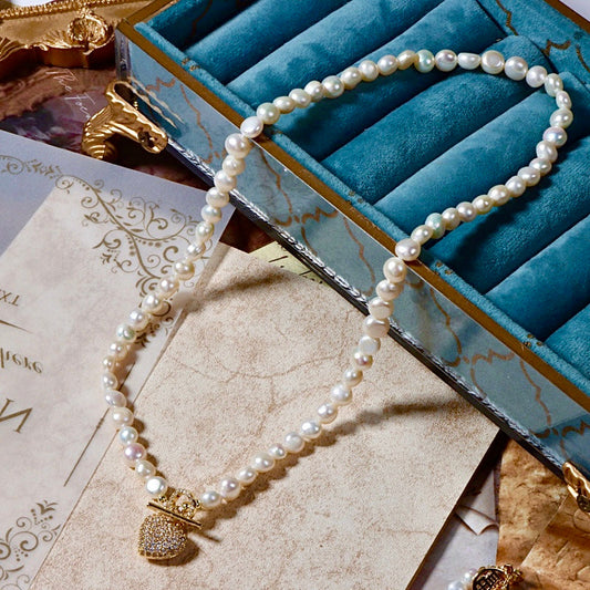 Genuine Freshwater Baroque Pearl Golden Heart Necklace