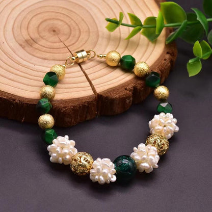 Freshwater Baroque Pearl & Green Agate Juno Bracelet