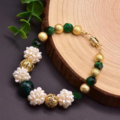 Freshwater Baroque Pearl & Green Agate Juno Bracelet