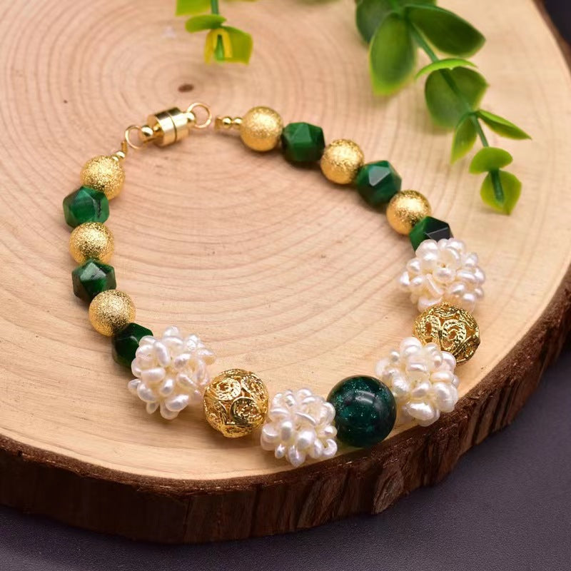 Freshwater Baroque Pearl & Green Agate Juno Bracelet
