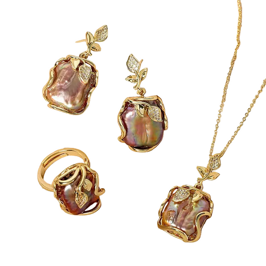 Genuine Freshwater Baroque Pearl Ocean Rose Set