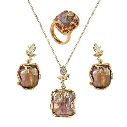 Genuine Freshwater Baroque Pearl Ocean Rose Set