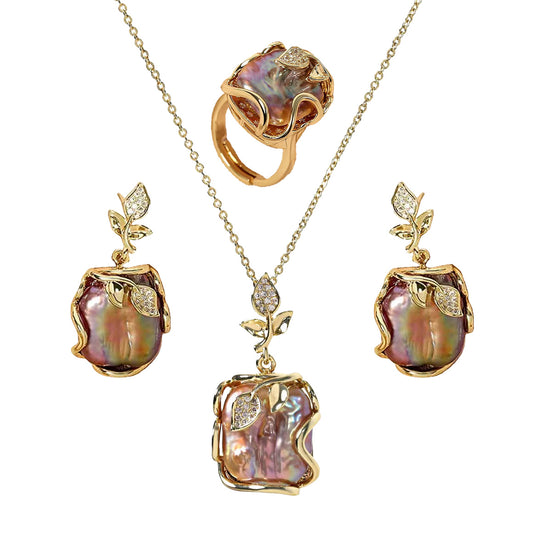 Genuine Freshwater Baroque Pearl Ocean Rose Set