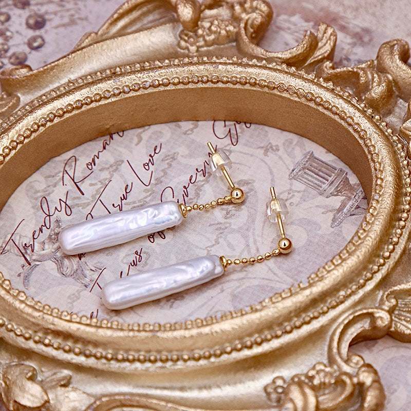 Genuine Freshwater Baroque Pearl Razor Fish Earrings