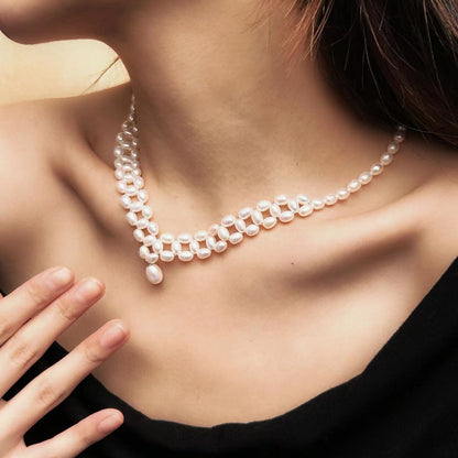 Genuine Freshwater Baroque Pearl Seraglio Necklace - Side Angle View - Elegant Pearl Jewelry by Kikyo Pearl London