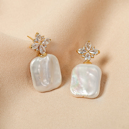 Genuine Freshwater Baroque Pearl Snow Flake Earrings