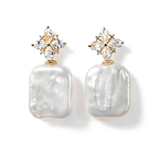 Genuine Freshwater Baroque Pearl Snow Flake Earrings