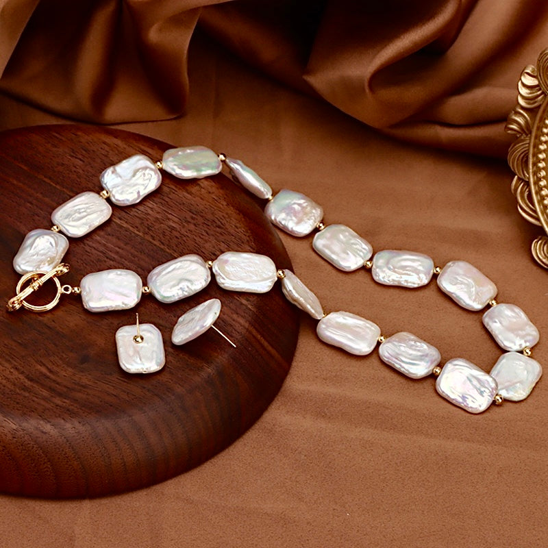 Genuine Freshwater Baroque Pearl Solid 18K Gold Aurora Set