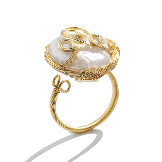 Genuine Freshwater Baroque Pearl Water Wave Ring