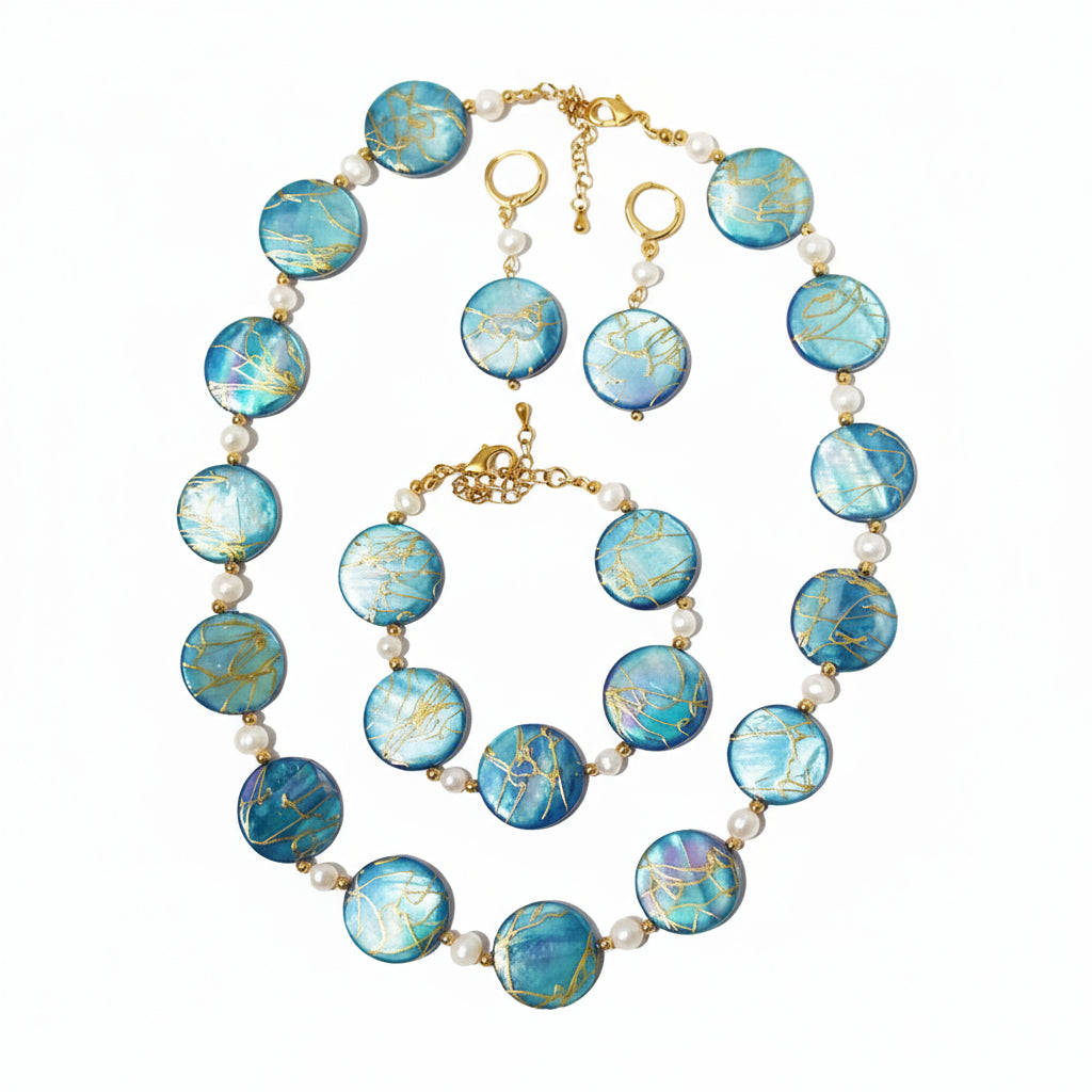 Genuine Freshwater Blue Shell and Pearls Blue Fantasy Set