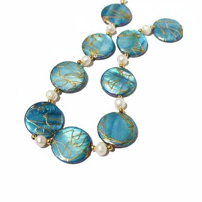 Genuine Freshwater Blue Shell and Pearls Blue Fantasy Set