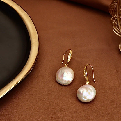 Genuine Freshwater Gold Vermeil Baroque Pearl Leaves Drop Dew Earrings