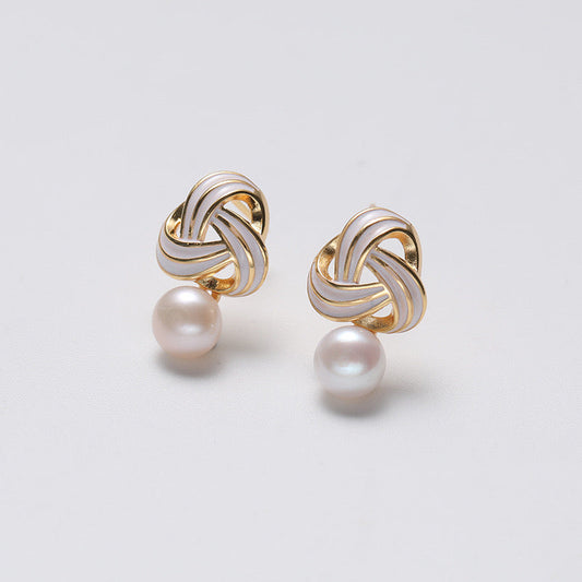 Genuine Freshwater Pearl Bliss Earrings - Side Angle View - Elegant Pearl Jewelry by Kikyo Pearl London