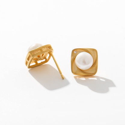 Genuine Freshwater Pearl Block Vortex Earrings
