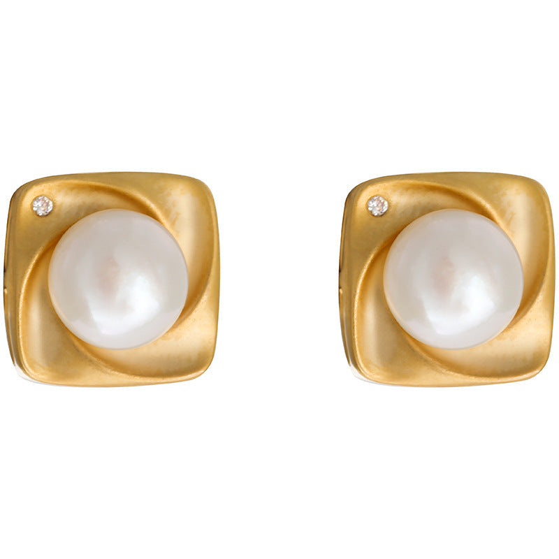 Genuine Freshwater Pearl Block Vortex Earrings