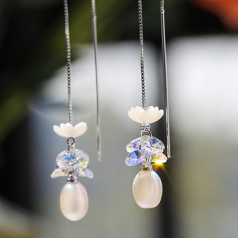 Genuine Freshwater Pearl Blue Flower Earrings