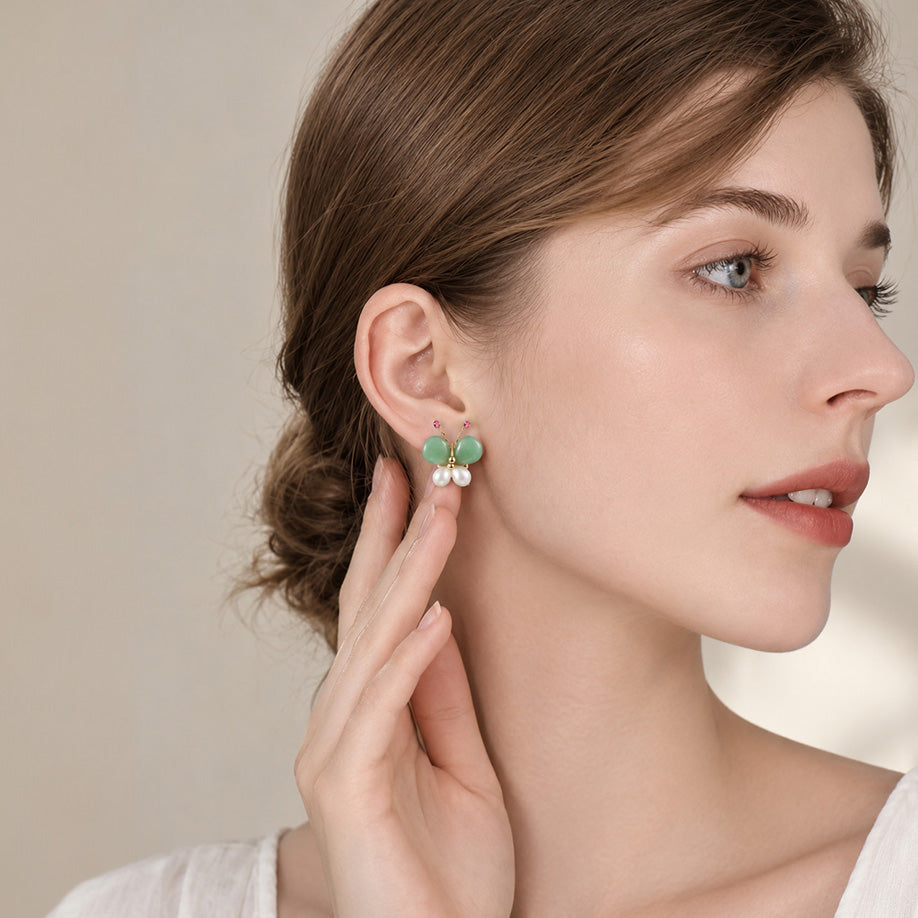 Genuine Freshwater Pearl Butterfly Earrings