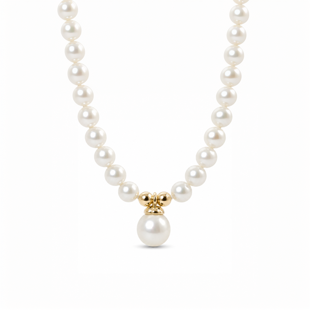 Genuine Freshwater Pearl Drop Pendant Necklace - Front View - Elegant Pearl Jewelry by Kikyo Pearl