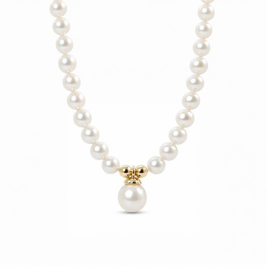 Genuine Freshwater Pearl Drop Pendant Necklace - Front View - Elegant Pearl Jewelry by Kikyo Pearl