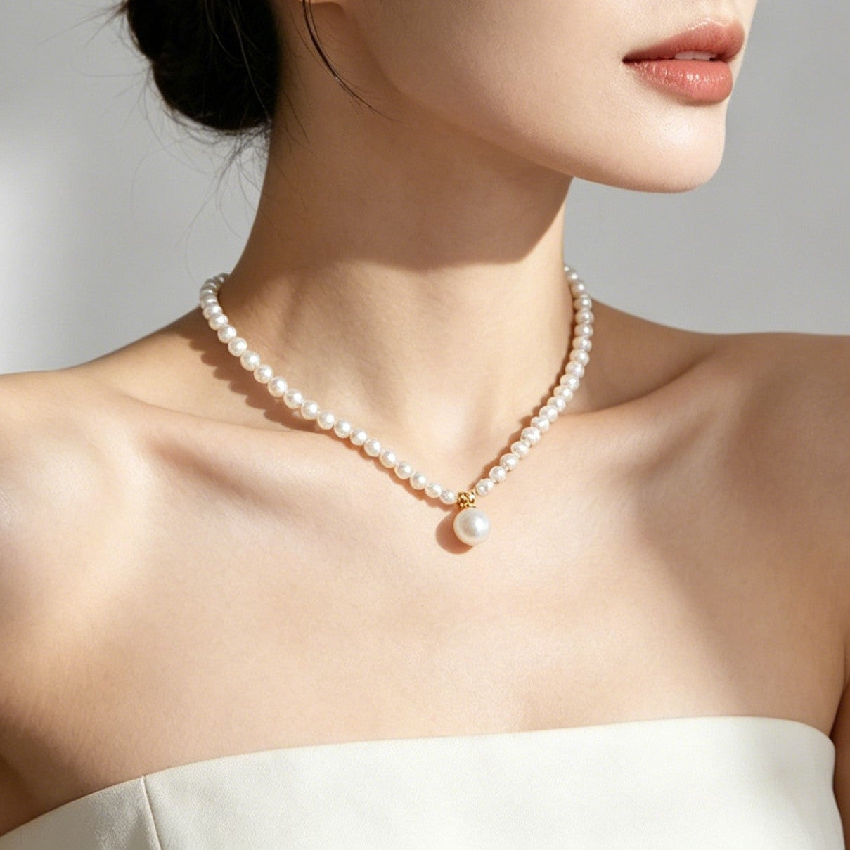 Genuine Freshwater Pearl Drop Pendant Necklace - Model Wear View - Elegant Pearl Jewelry by Kikyo Pearl 