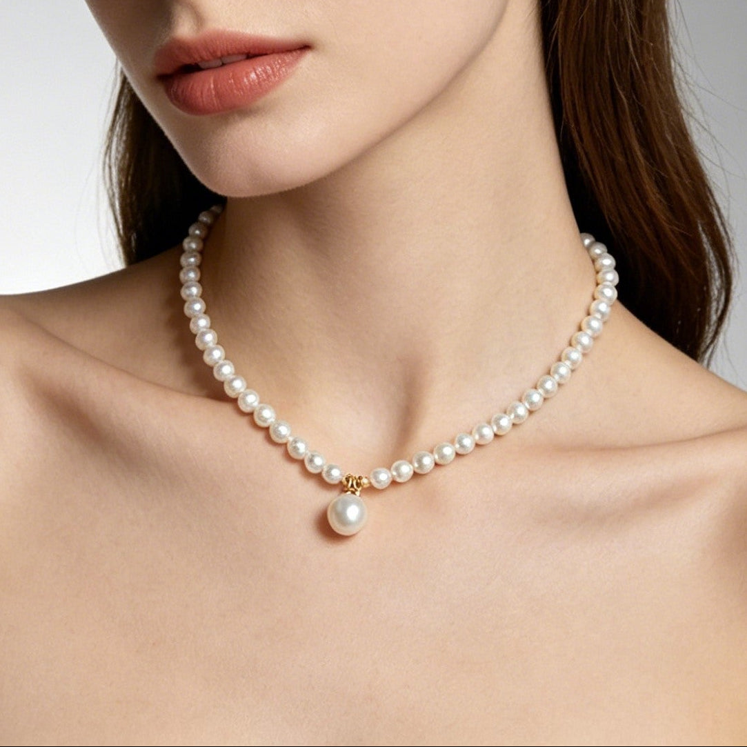 Genuine Freshwater Pearl Drop Pendant Necklace - Model Wear View - Elegant Pearl Jewelry by Kikyo Pearl 